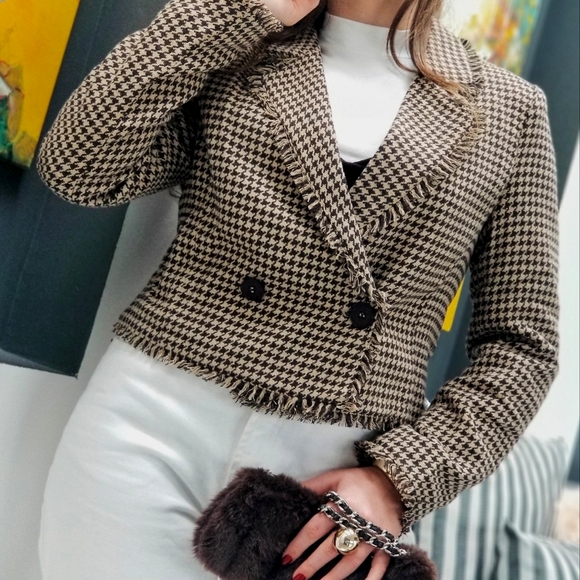 ALL ABOUT BUSINESS Houndstooth Blazer - brown tan - Picture 4 of 8